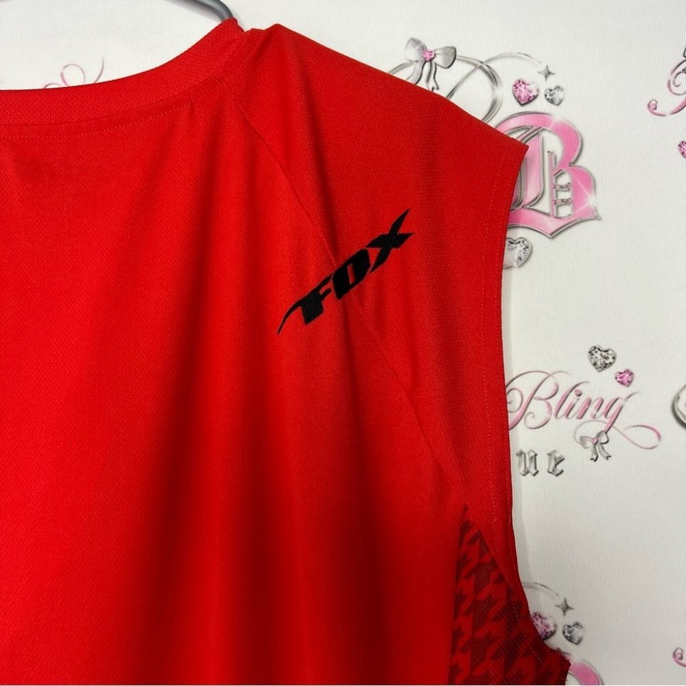 Fox Racing Jersey Tank Top Red Houndstooth Pattern Pocket On. Back Zip Up Top — image 3 of 8